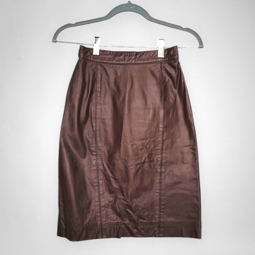 Vintage EREZ SPORT Brown Leather Pencil Skirt – High Waist Midi Classic 4
